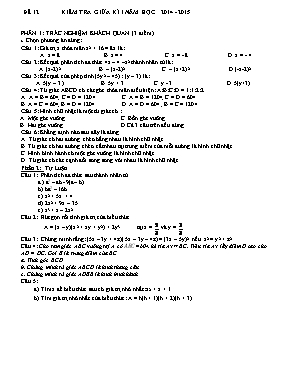Khảo sát chất lượng giữa kỳ 1 môn Toán 8 - Đề 1